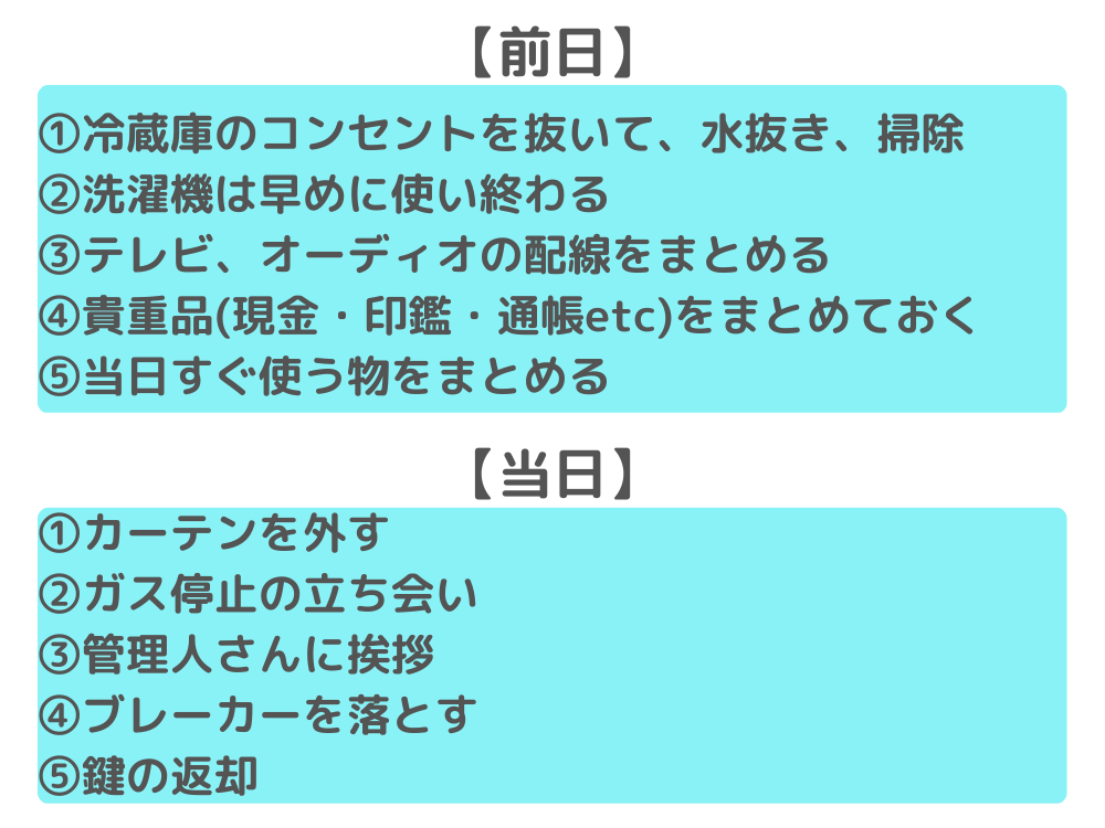 引越し当日までのやることリスト（前日・当日）